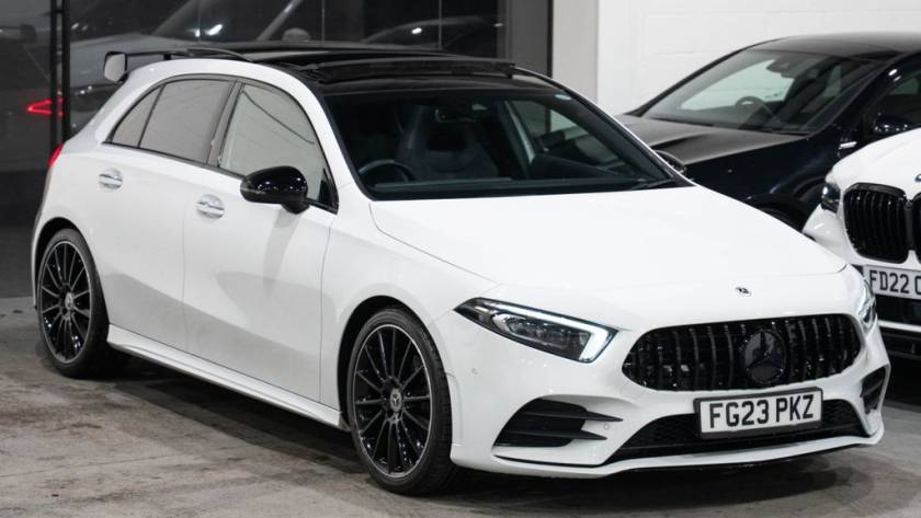 Used 2023 23 MERCEDES-BENZ A-CLASS 1.3 A180 AMG Line Night Edition (Premium Plus) Hatchback 5dr Petrol 7G-DCT Euro 6 (s/s) (136 ps) in White (25000 mileage) for sale in Crewe